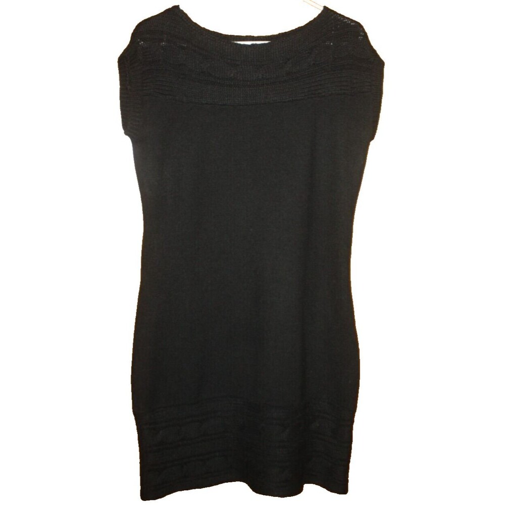 AB Studio Black Sleeveless Cable Knit Sweater Dress Sz L  Cozy GUC